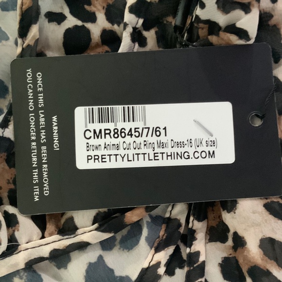 Pretty Little Thing Cut Out Brown Animal Print Maxi Dress Size 12 - Picture 9 of 11